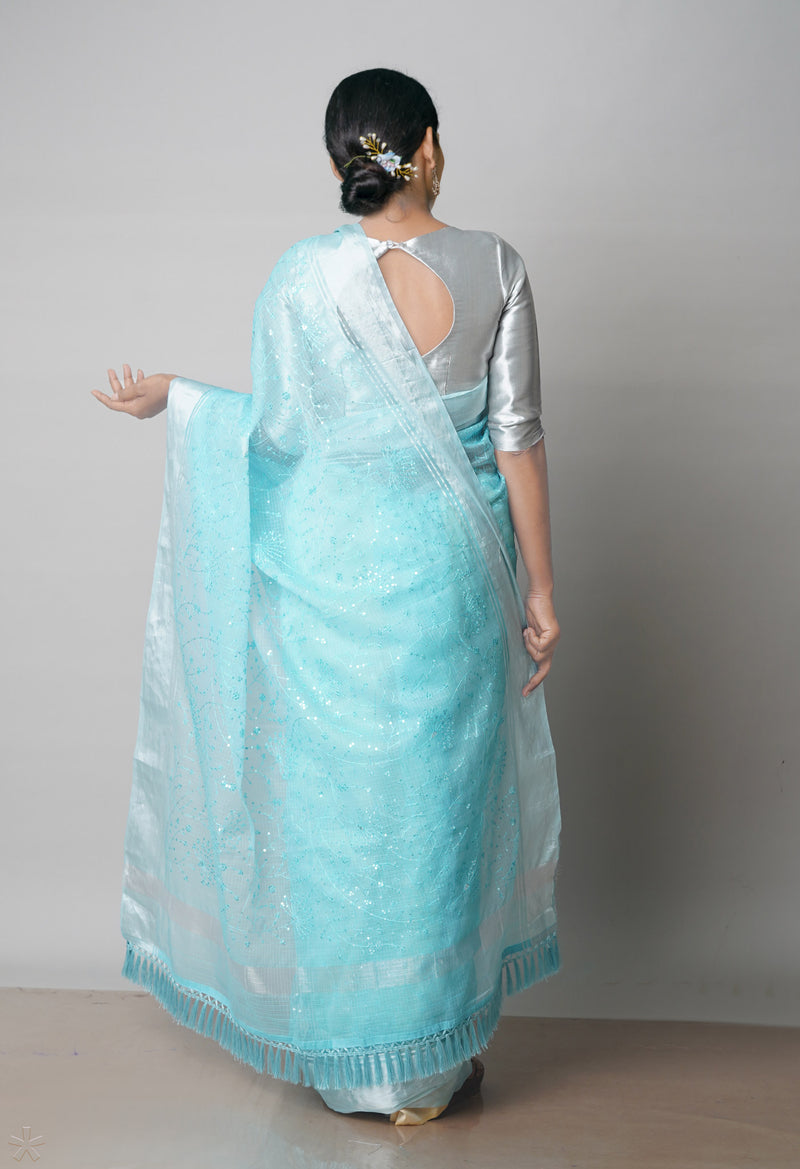 Blue Pure Sequence Embroidery Kota Cotton Saree-UNM71628