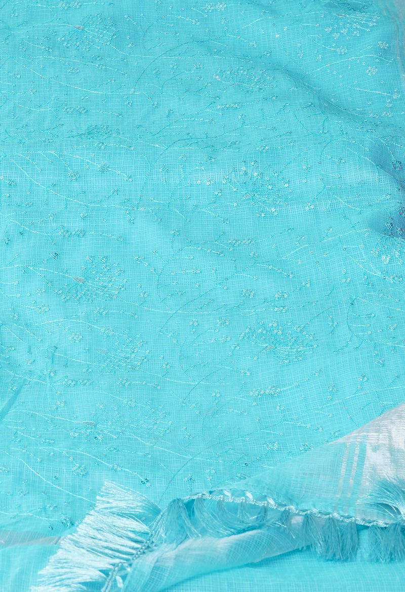 Blue Pure Sequence Embroidery Kota Cotton Saree-UNM71628