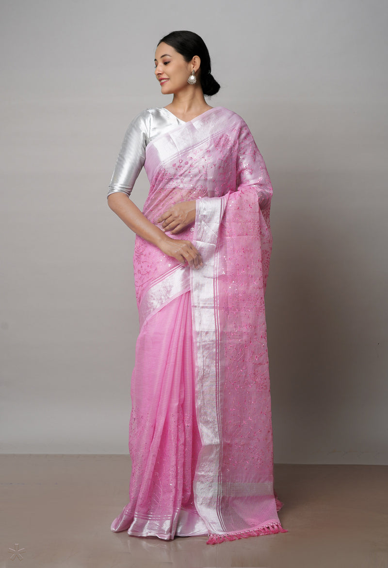 Pink Pure Sequence Embroidery Kota Cotton Saree-UNM71630
