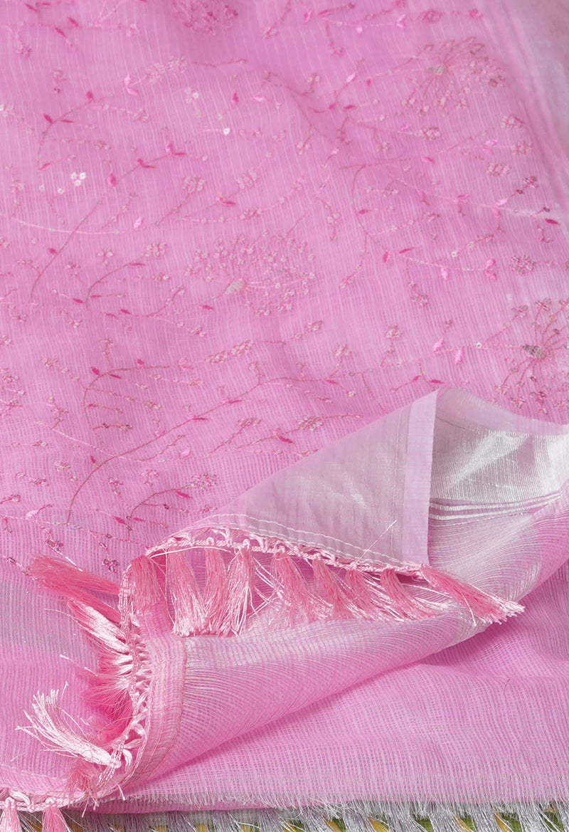 Pink Pure Sequence Embroidery Kota Cotton Saree-UNM71630