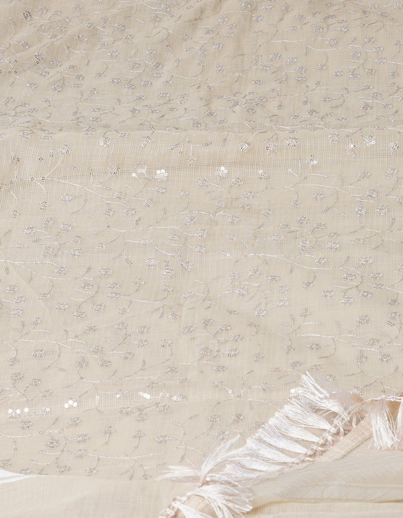 Beige Pure Sequence Embroidery Kota Cotton Saree-UNM71631
