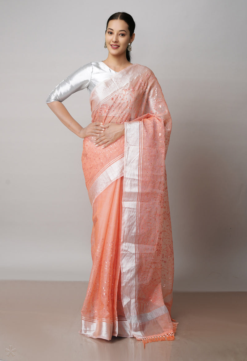 Orange Pure Sequence Embroidery Kota Cotton Saree-UNM71632