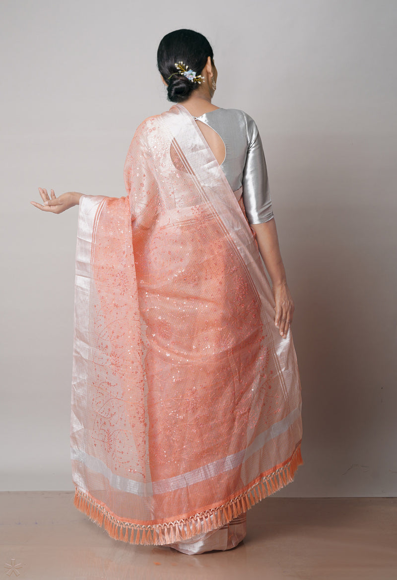 Orange Pure Sequence Embroidery Kota Cotton Saree-UNM71632