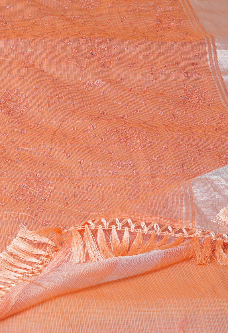 Orange Pure Sequence Embroidery Kota Cotton Saree-UNM71632