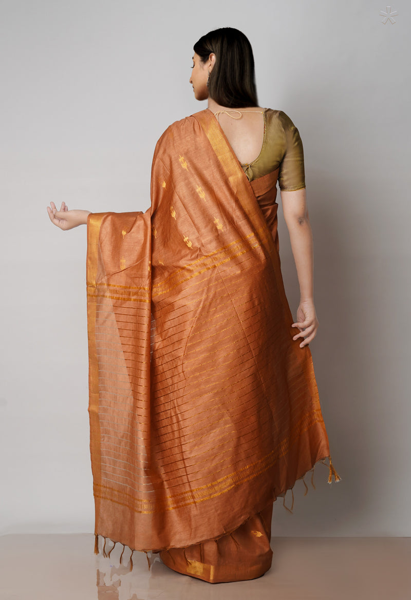 Rust Orange  Chanderi Sico Saree-UNM71635