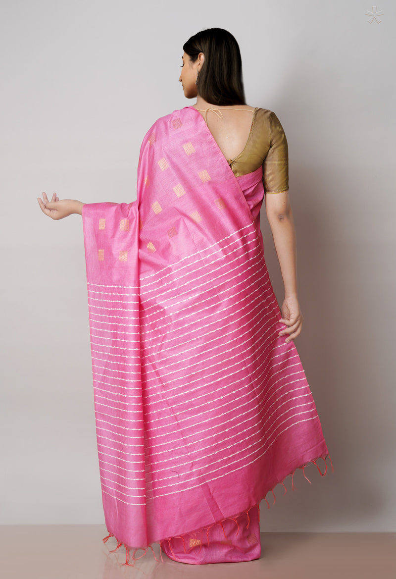 Pink  Chanderi Sico Saree-UNM71636