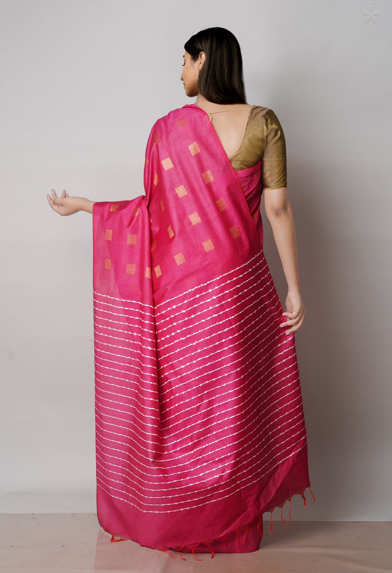 Pink  Chanderi Sico Saree-UNM71646