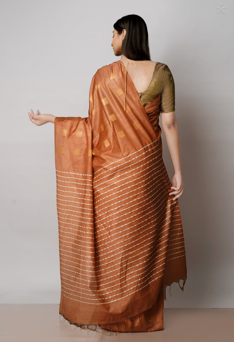Chocolate Brown  Chanderi Sico Saree-UNM71648