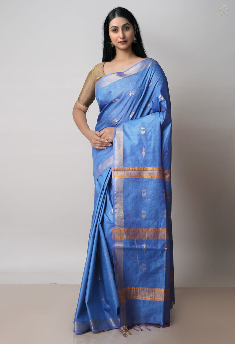 Blue  Chanderi Sico Saree-UNM71649