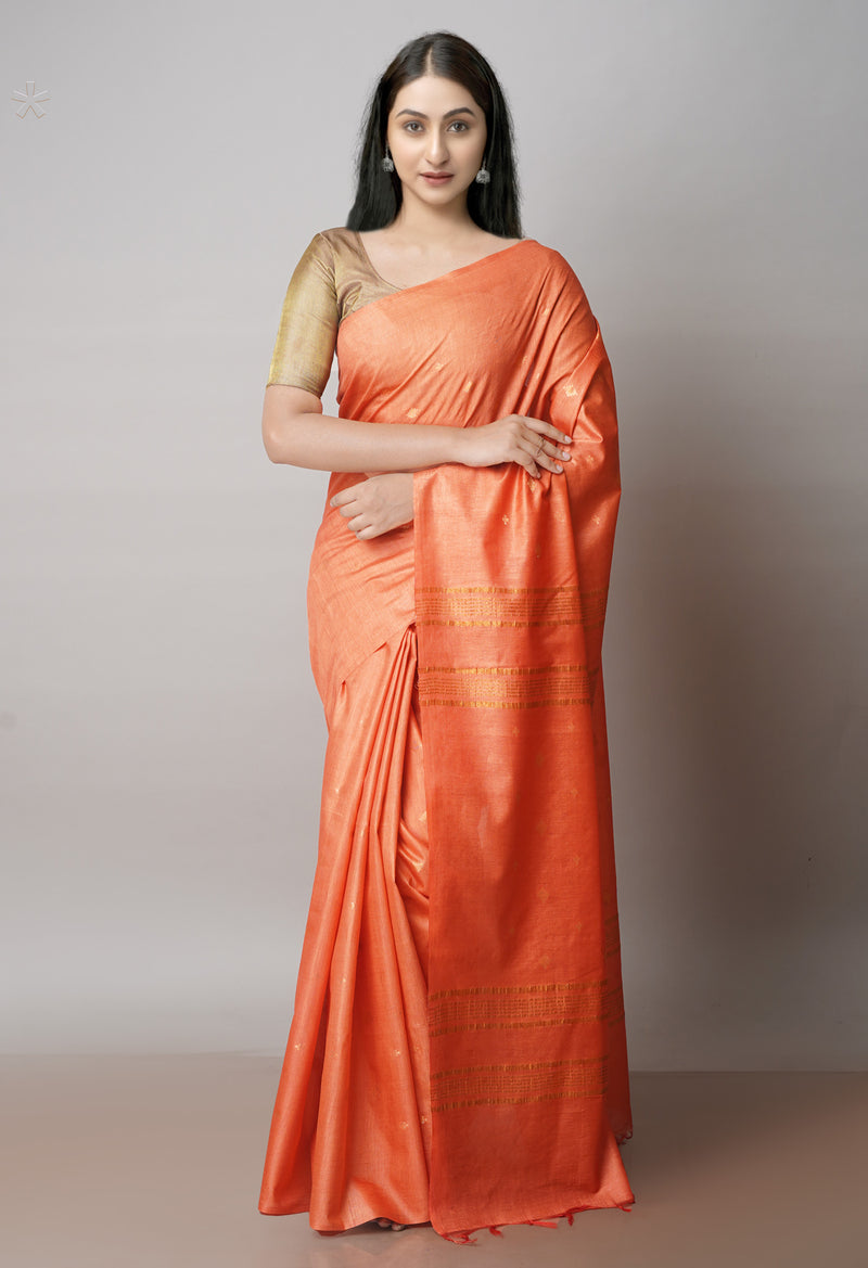 Orange  Chanderi Sico Saree-UNM71662