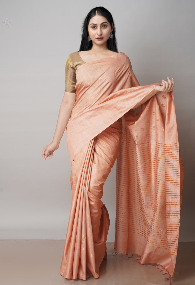 Peach Orange  Chanderi Sico Saree-UNM71664