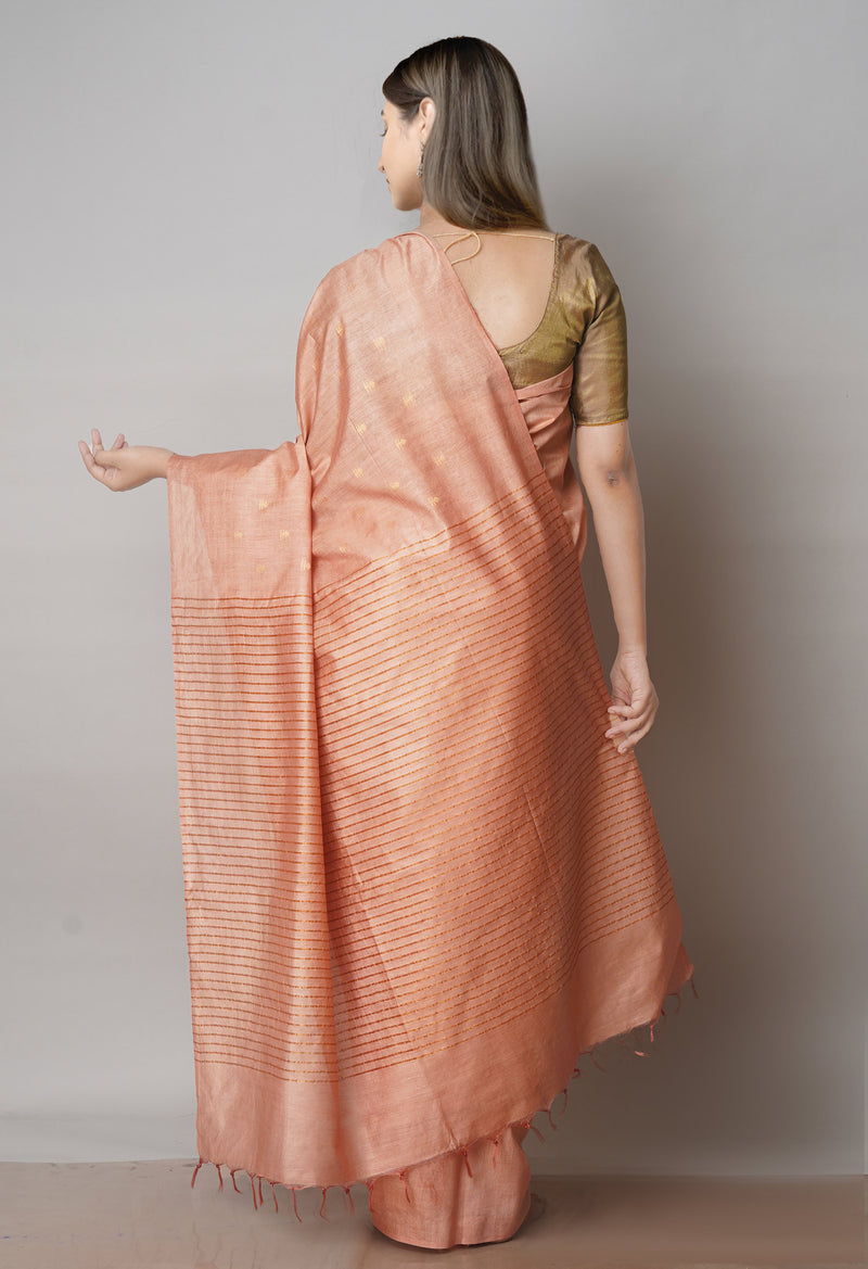 Peach Orange  Chanderi Sico Saree-UNM71664