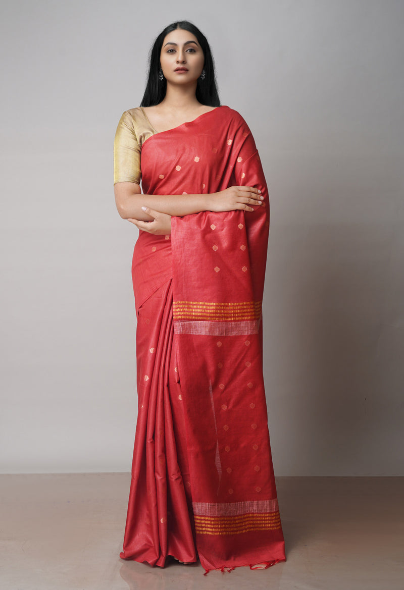 Red  Chanderi Sico Saree-UNM71668