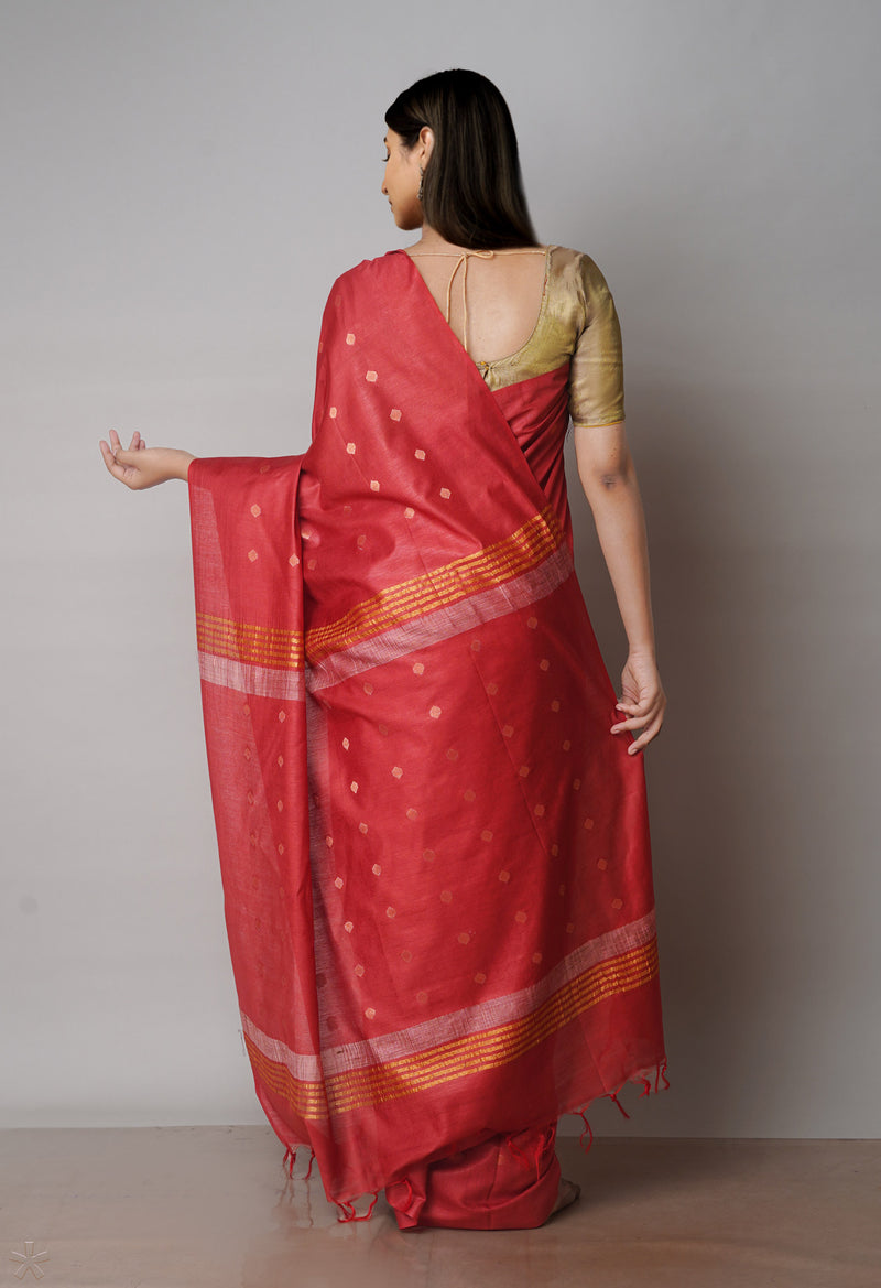 Red  Chanderi Sico Saree-UNM71668