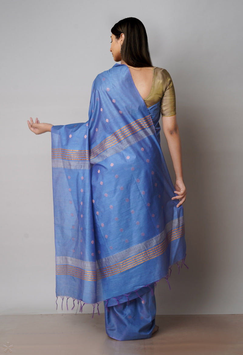 Blue  Chanderi Sico Saree-UNM71670