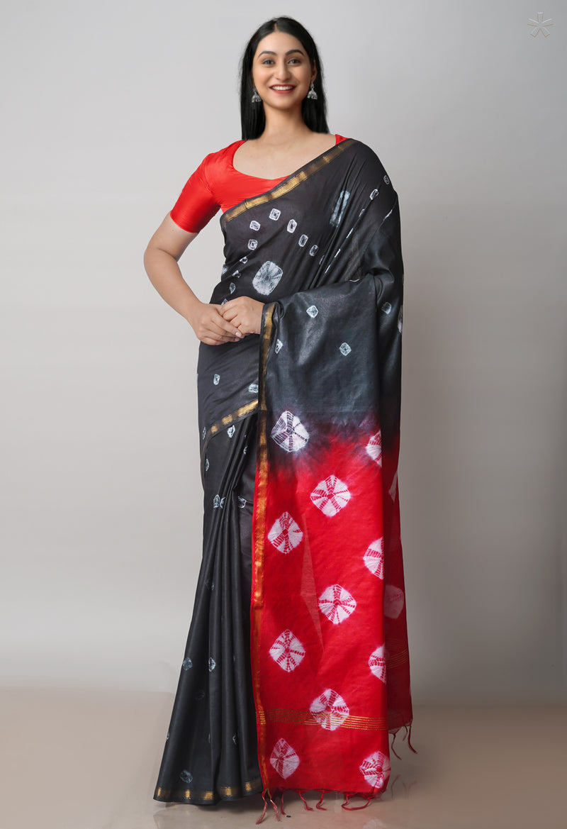 Black  Batik Printed Chanderi Sico Saree-UNM71677