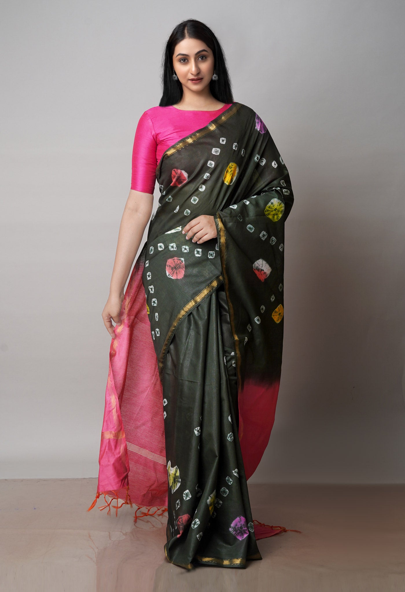 Dark Green  Batik Printed Chanderi Sico Saree-UNM71678