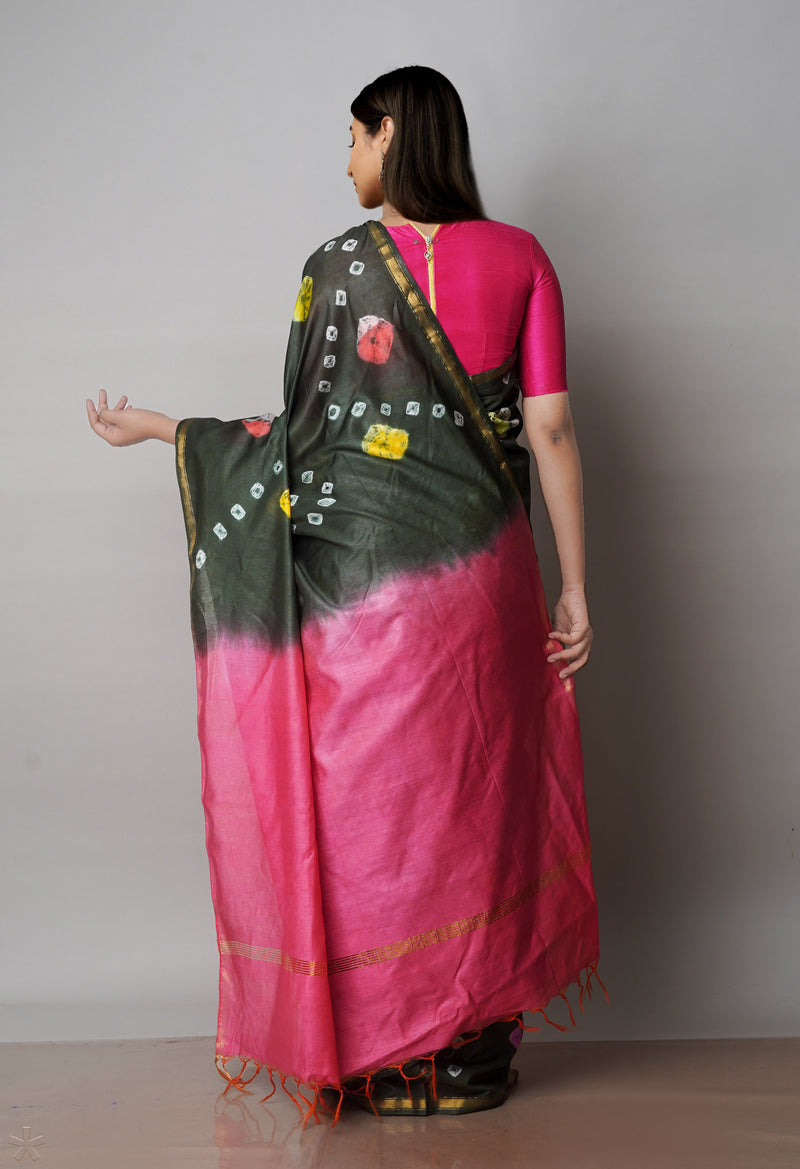 Dark Green  Batik Printed Chanderi Sico Saree-UNM71678