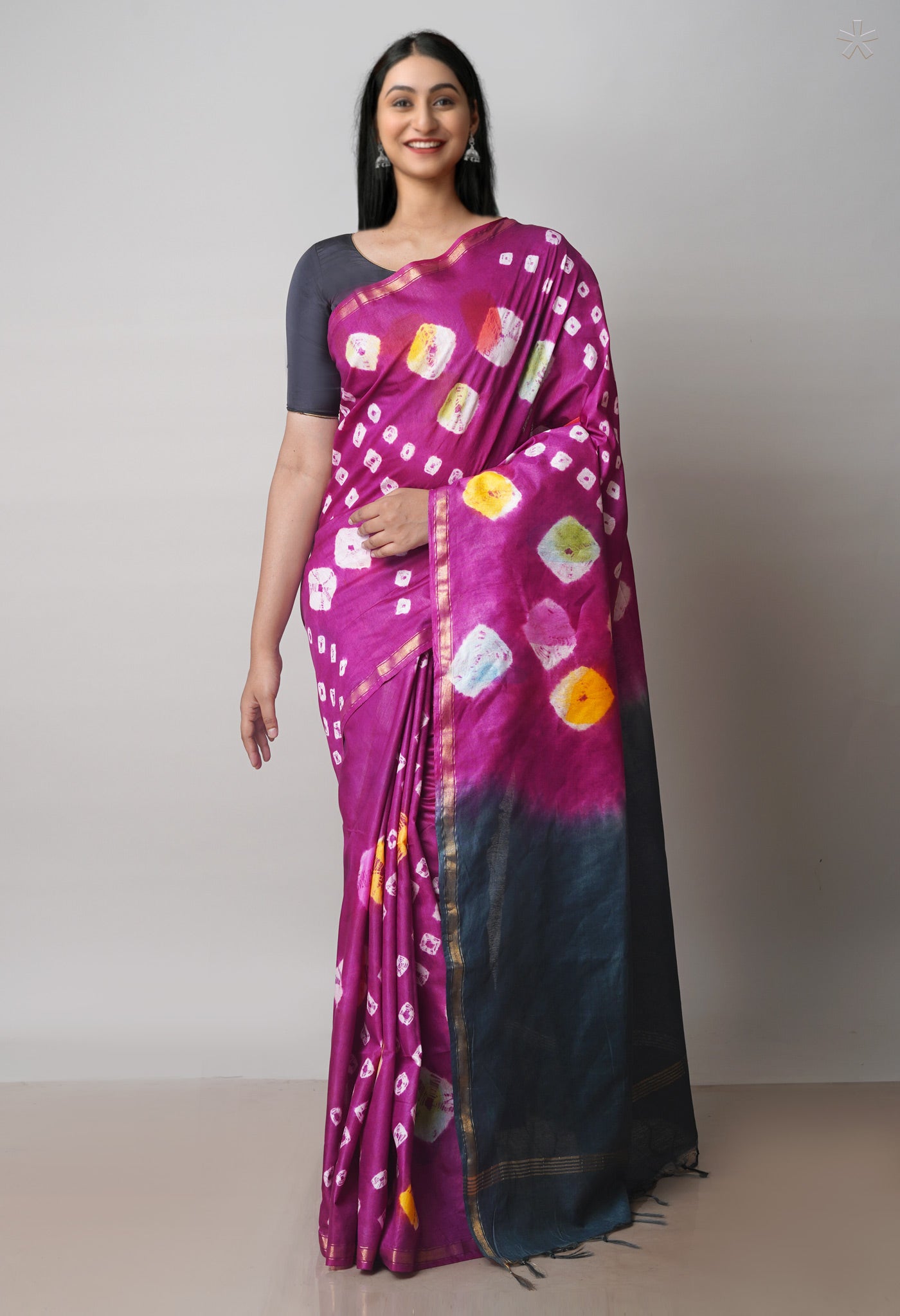 Purple  Batik Printed Chanderi Sico Saree-UNM71679