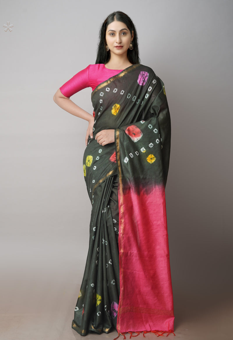 Green  Batik Printed Chanderi Sico Saree-UNM71680