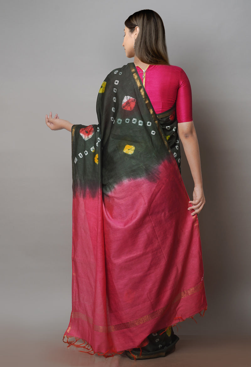 Green  Batik Printed Chanderi Sico Saree-UNM71680