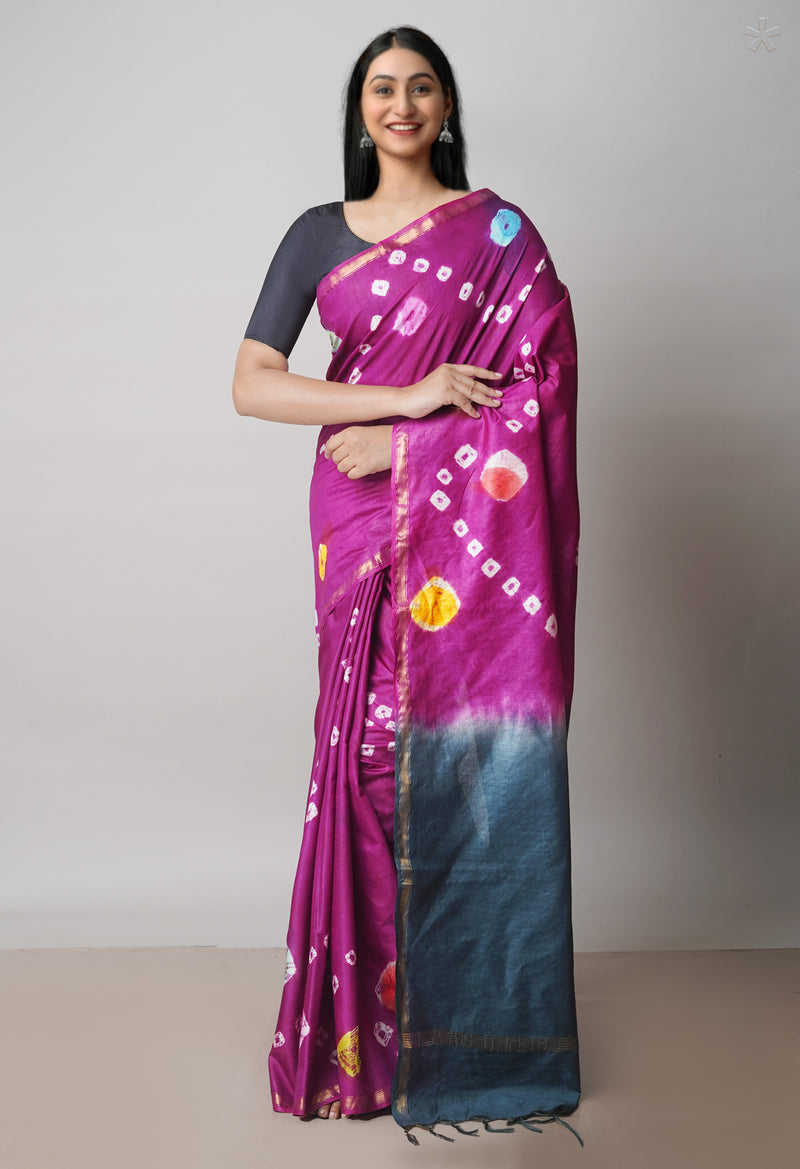 Purple  Batik Printed Chanderi Sico Saree-UNM71682