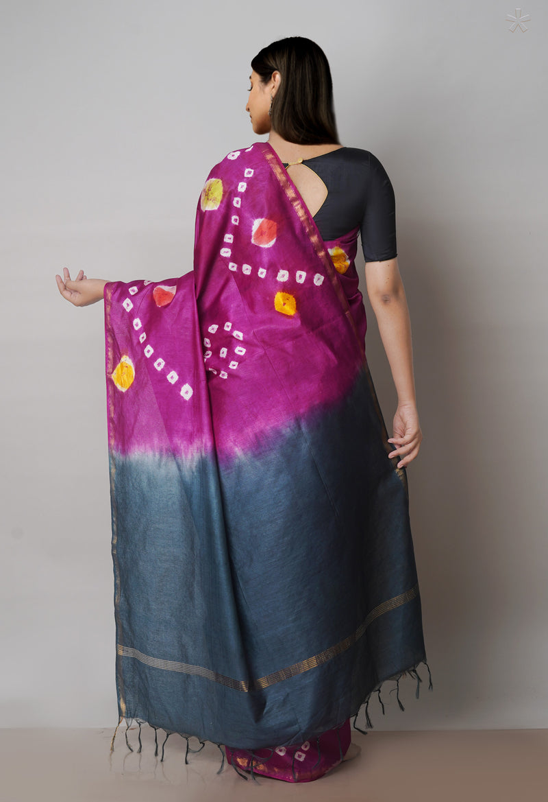 Purple  Batik Printed Chanderi Sico Saree-UNM71682