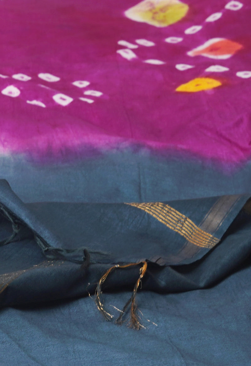 Purple  Batik Printed Chanderi Sico Saree-UNM71682