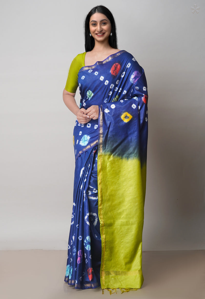 Blue  Batik Printed Chanderi Sico Saree-UNM71684
