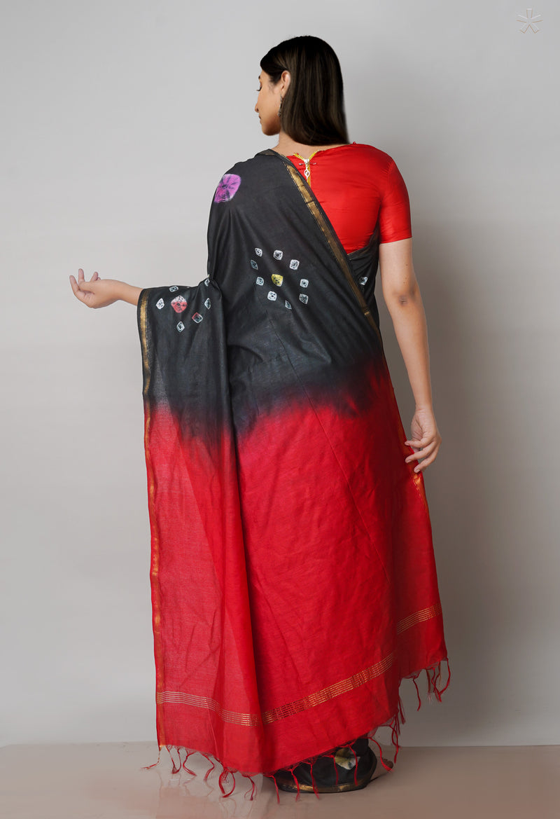 Black  Batik Printed Chanderi Sico Saree-UNM71685