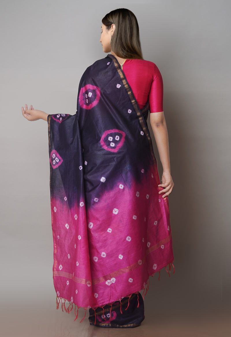 Navy Blue Batik Printed Chanderi Sico Saree-UNM71689