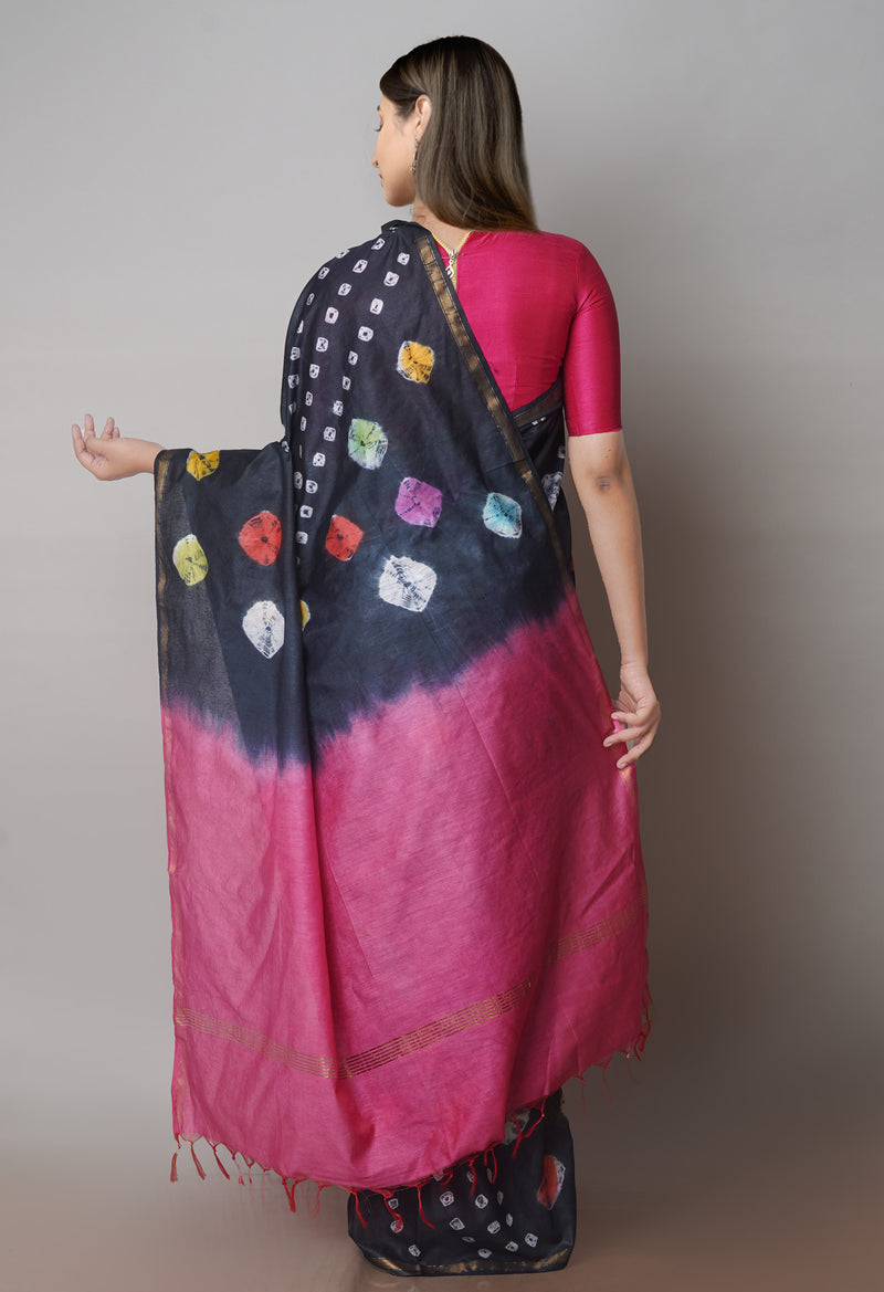 Pewter Grey Batik Printed Chanderi Sico Saree-UNM71692