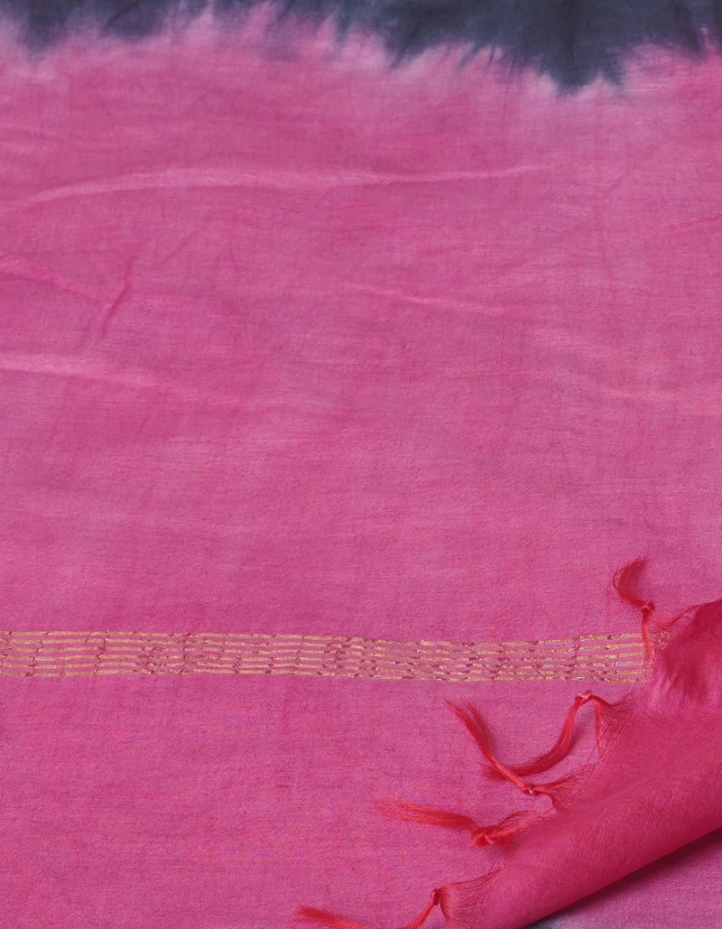 Pewter Grey Batik Printed Chanderi Sico Saree-UNM71692