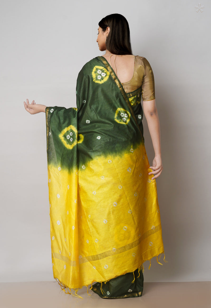 Green  Batik Printed Chanderi Sico Saree-UNM71693