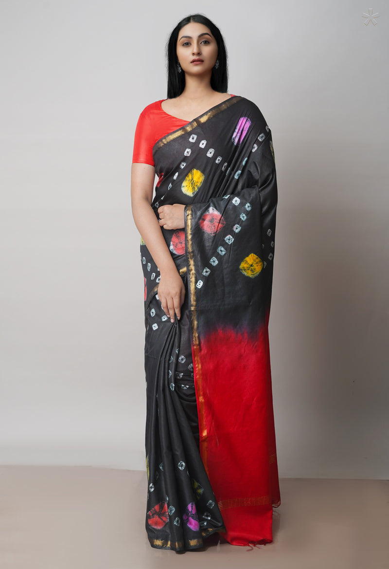 Black  Batik Printed Chanderi Sico Saree-UNM71696