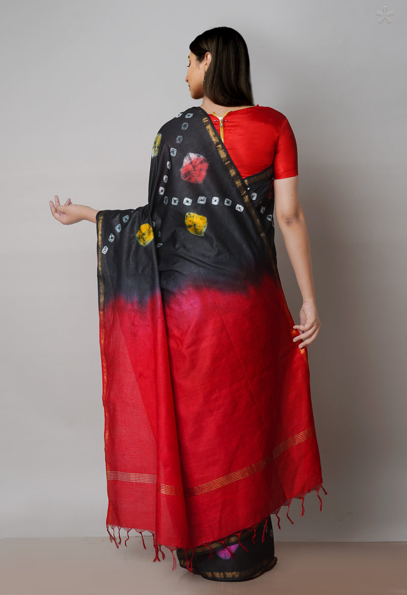 Black  Batik Printed Chanderi Sico Saree-UNM71696
