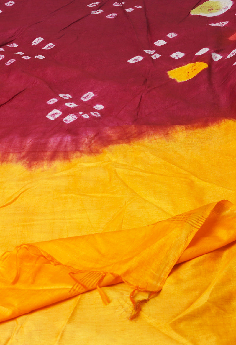 Maroon  Batik Printed Chanderi Sico Saree-UNM71697