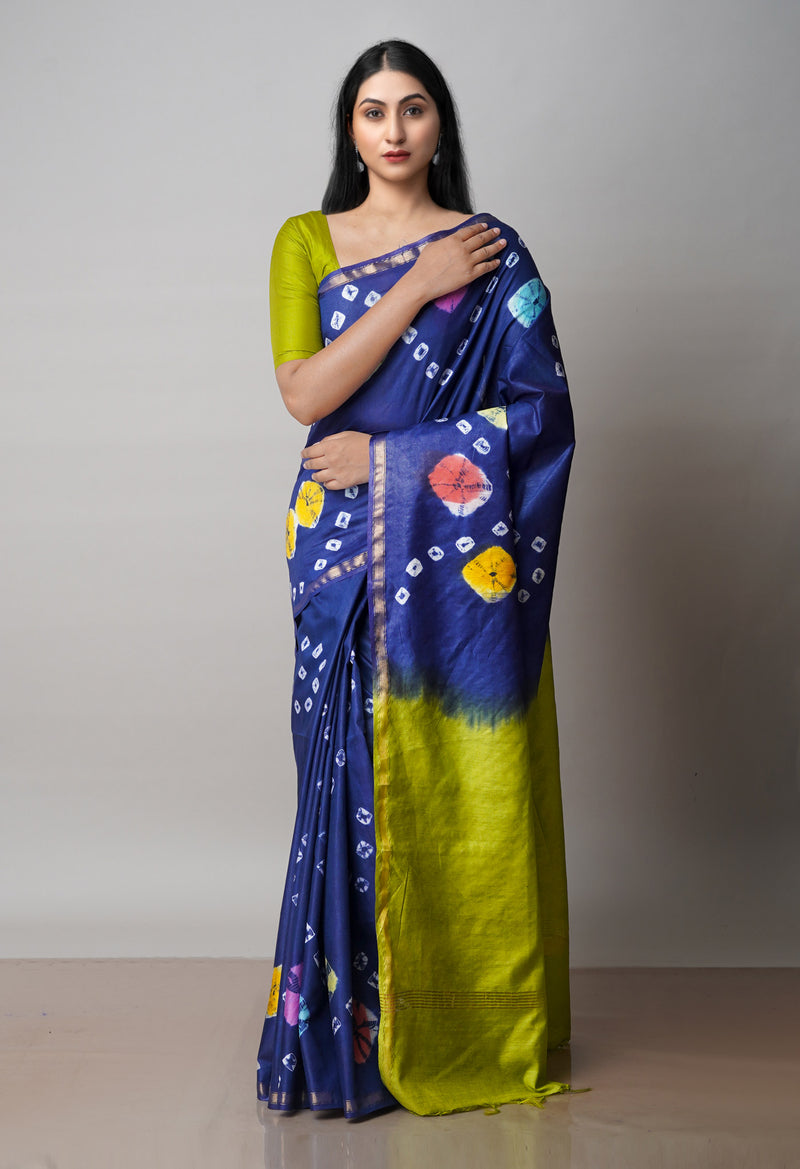 Blue  Batik Printed Chanderi Sico Saree-UNM71699