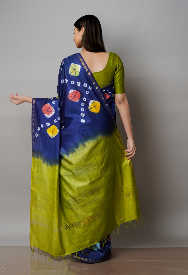 Blue  Batik Printed Chanderi Sico Saree-UNM71699