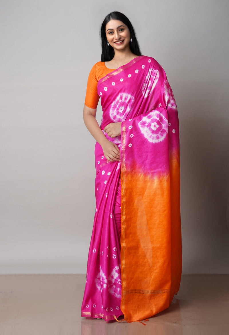 Pink  Batik Printed Chanderi Sico Saree-UNM71701