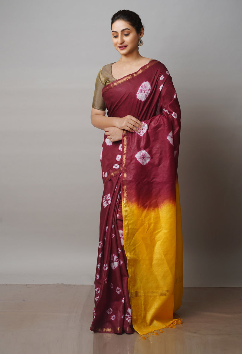 Maroon  Batik Printed Chanderi Sico Saree-UNM71702