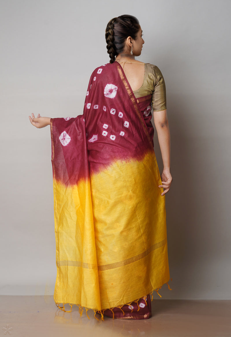 Maroon  Batik Printed Chanderi Sico Saree-UNM71702