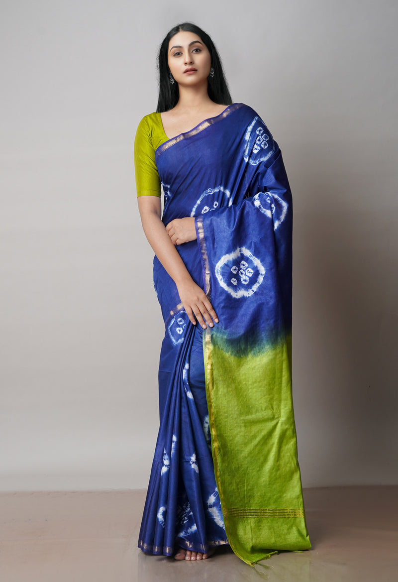 Blue  Batik Printed Chanderi Sico Saree-UNM71703