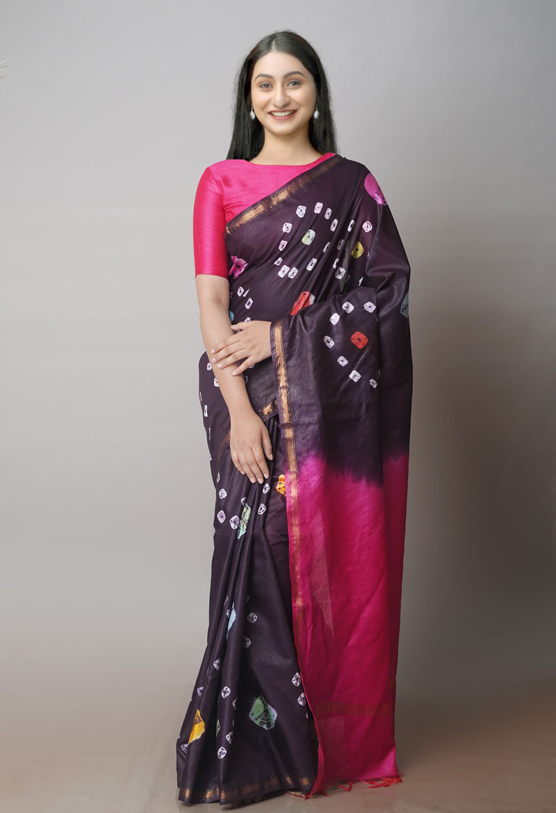 Black  Batik Printed Chanderi Sico Saree-UNM71709
