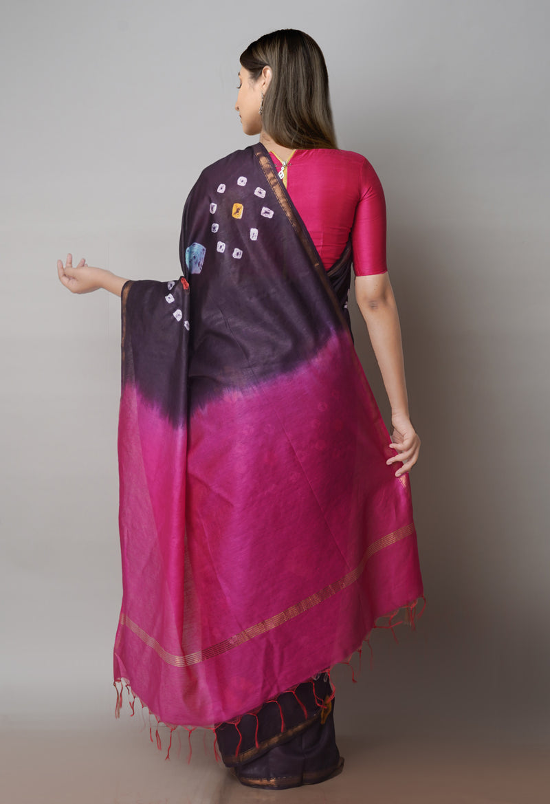 Black  Batik Printed Chanderi Sico Saree-UNM71709