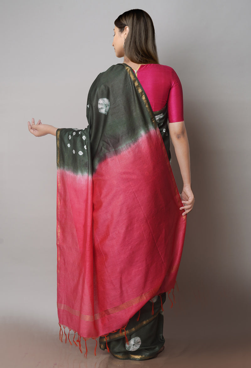 Dark Green  Batik Printed Chanderi Sico Saree-UNM71710