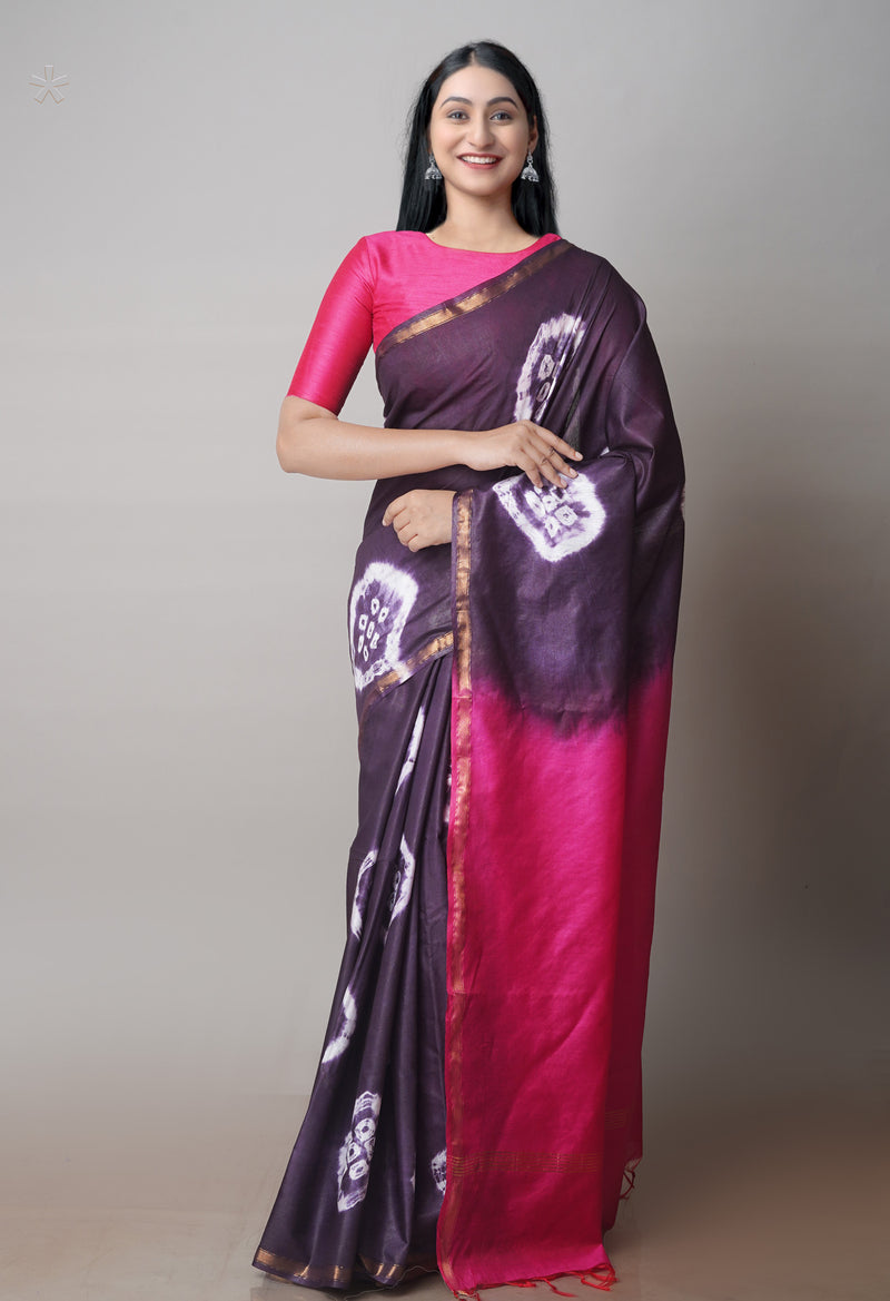 Grey  Batik Printed Chanderi Sico Saree-UNM71711