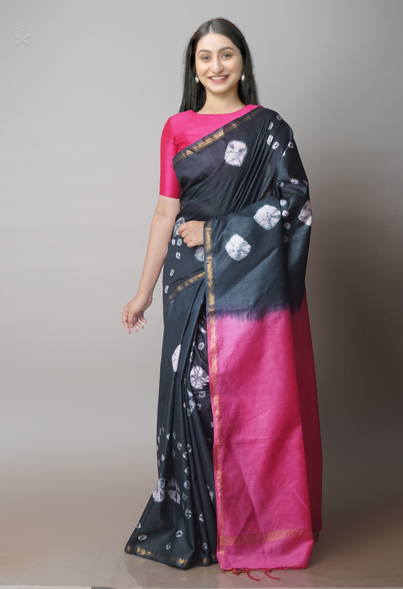Black  Batik Printed Chanderi Sico Saree-UNM71712