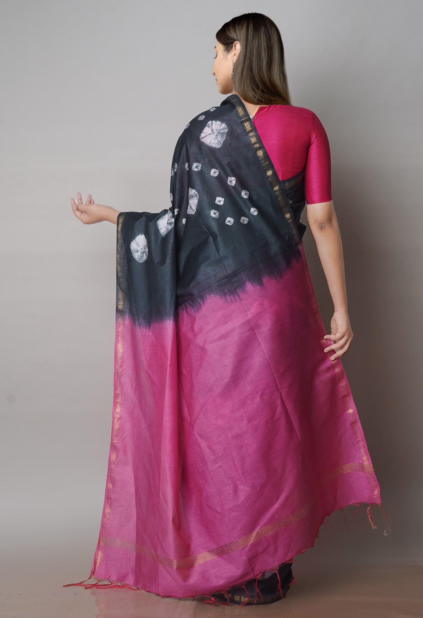Black  Batik Printed Chanderi Sico Saree-UNM71712