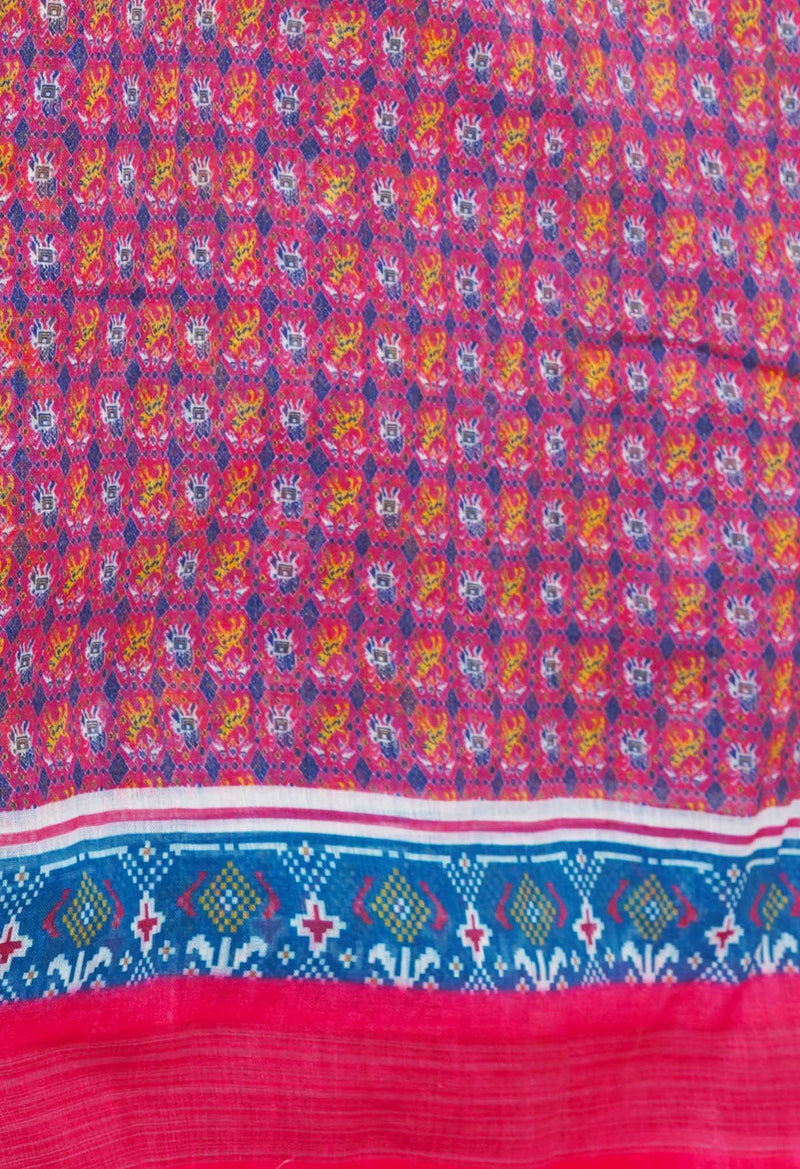 Peacock Blue  Digital Printed Linen Saree With Hand Kantha Work -UNM71722